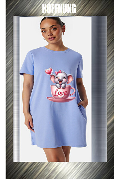 HOFFNUNG Unisex Short Sleeve Round Neck Love Elephant Printed Solid Color Lon...