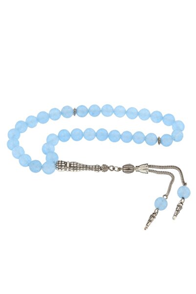 Inure Jewelry Молитвени броеници от естествен камък с метални мъниста от син ...