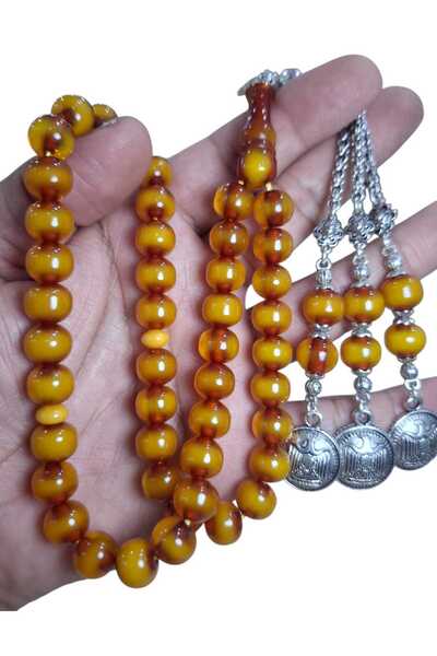 Cekke Tesbih Original Sürmeli Squeeze Amber 11 mm 45 Habbe Prayer Beads Suita...