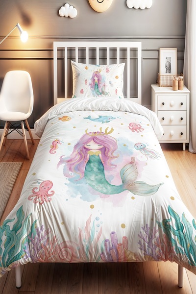 EVPANYA Mermaid and Her Friends Patterned Single Baby Kids Duvet Cover Set