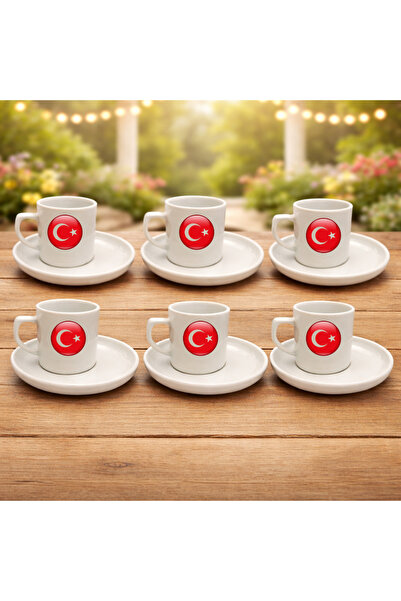 D&Y GAUDERY 6-Piece Turkish Flag Coffee Cup Set – Porcelain Turkish Coffee Cu...