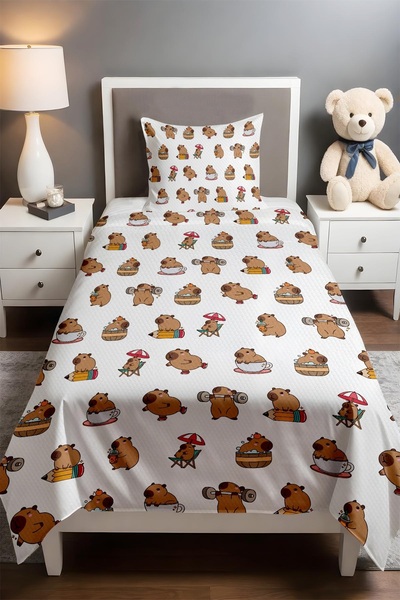 EVPANYA Kapibara's Calm Garden Patterned Single Baby and Child Pique Set