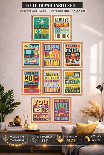 UNT Σετ Πίνακες Τοίχου από MDF με Σύγχρονα Μοτιβελτιωτικά Αποφθέγματα 10 Τεμα...