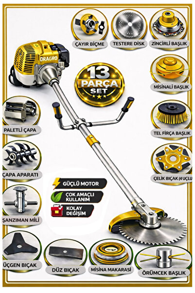 Dragro German DRG-13 + Yan Tipi Benzinli Ot Çalı Çim Biçme Tırpanı + Full Set...