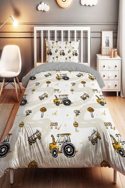 EVPANYA Small Construction Site Patterned Single Baby Kids Bedding Set