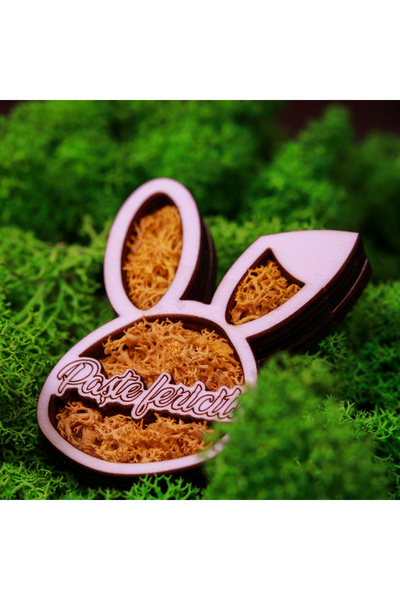 Creators of Crafts Magnet De Paște – Iepuraș Din Lemn Cu Licheni Și Mesaj „Pa...