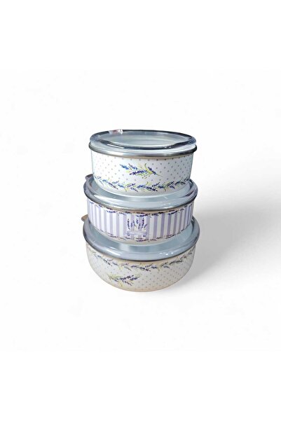 Emparlahome Enamel 3-Piece Storage Container (14Cm-16Cm-18Cm) Patterned