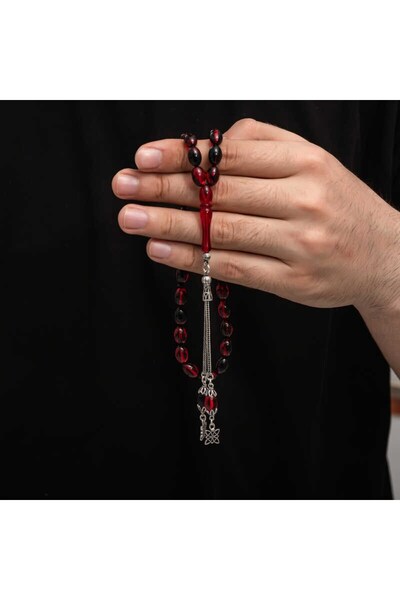 Inure Jewelry Ασημένια φούντα που σφίγγει κεχριμπαρένιο ροζάριο