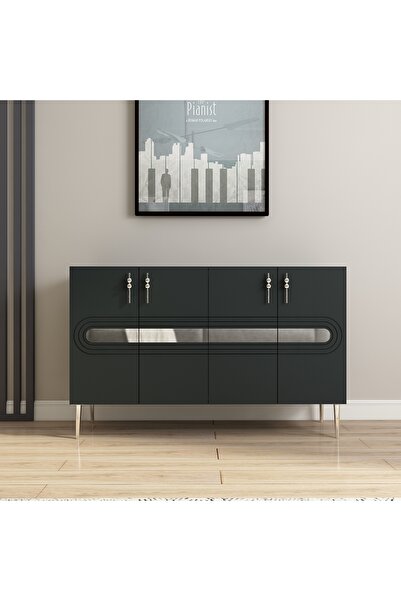 morepp Karsu 120 cm Konsol, Tv Ünitesi, Çok Amaçlı Dolap Antrasit-Gümüş