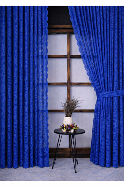 Art Perde 2 Panels Colorful Dark Blue Ivy Pattern Lace-Up Tulle Background Cu...