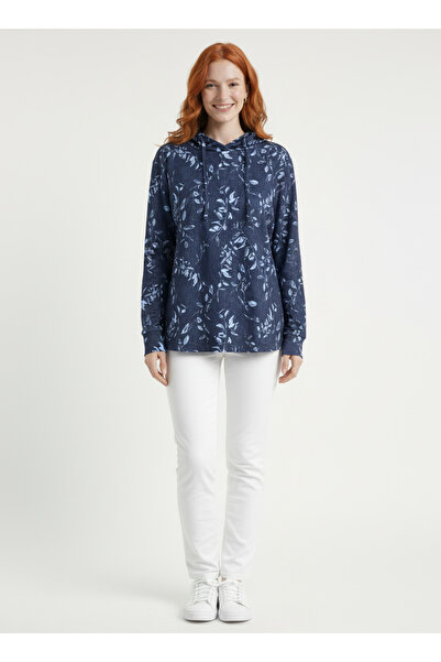 Neden Tekstil Women's Hooded Leaf Patterned Sweatshirt