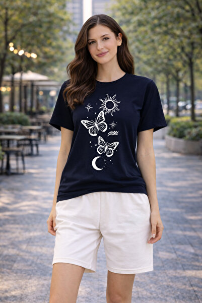 EFFRENATU Women's T-Shirt and Shorts Set Butterfly Printed Cotton Comfortable...