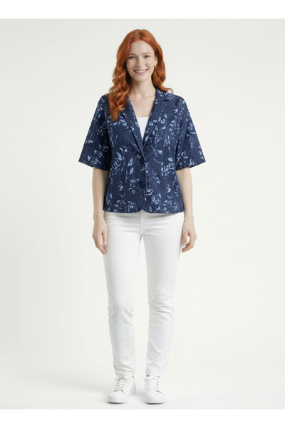 Neden Tekstil قميص نسائي بأكمام قصيرة ونقشة أوراق الشجر