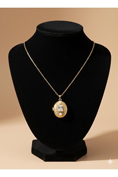 Bella Kadın altın kaplama kapaklı fotoraflıklı kolye uclu paslanmaz çelik zin...