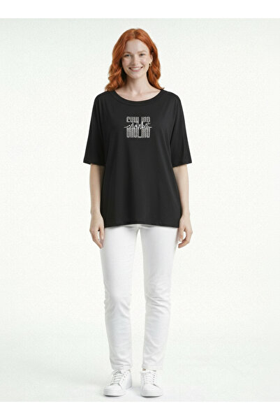 Neden Tekstil Γυναικείο μπλουζάκι με μαύρο στάμπα σε κανονική γραμμή