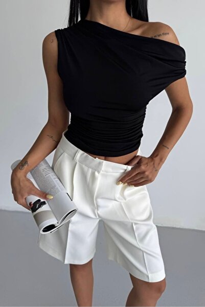 bb butik basic Asymmetric One-Shoulder Draped Blouse F3222