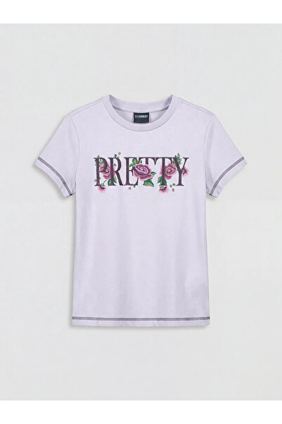 LC Waikiki Lcw Eco Lilac Crew Neck Printed Girls' T-Shirt