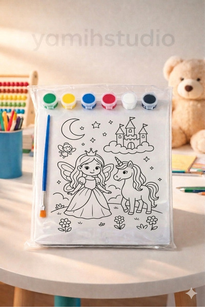 Yamih Studio Çocuklar İçin Kanvas Tablo Boyama Seti - Masalsı Peri Temalı Akt...