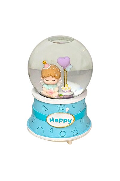 velve Glob muzical si luminos cu ingeras si tort, decor pastel albastru, in c...