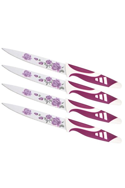 Issa Kitchen Knives 4/set, Stainless Steel Blade Floral Decor and Non-Slip Ha...