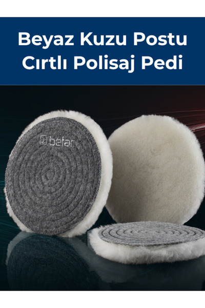 BEFAR Kuzu Postu (Yünü) Cırtlı Polisaj Pedi 160 mm – BEYAZ | Yün Polisaj Keçesi