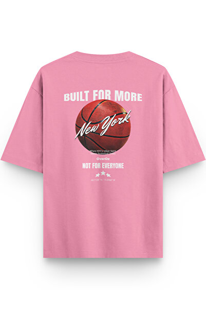 Overoz Basketball New York Back Printed Semi Oversize Pink Tshirt 1420