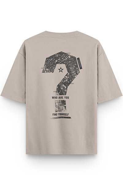 Overoz Question Mark Back Printed Semi Oversize Stone Color Tshirt 1422