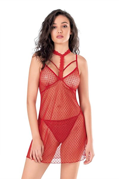 PRIMODA Women's, red, short tulle nightgown