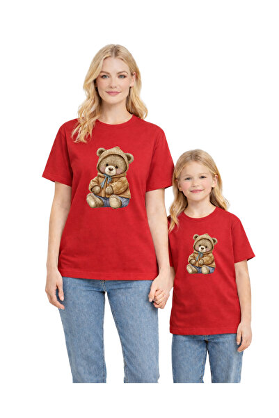 Generic Brand Cute Teddy Bear Printed Mother-Daughter T-Shirt Set – Black, Co...