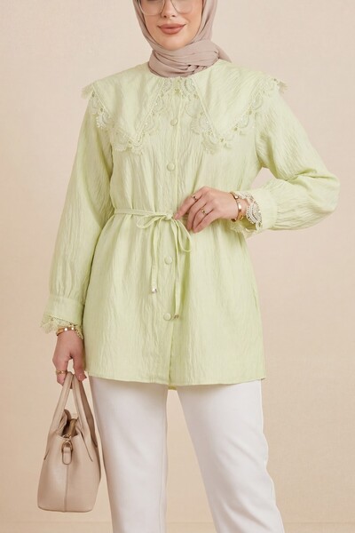 Modamorfo Baby collar scalloped waist lace modal tunic - light yellow