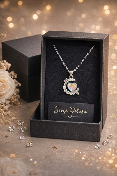 Selvica Aşk Oku Kalp Kolye - Işıltılı Taşlı Zarif Doğum Günü Hediyesi Kız Ark...