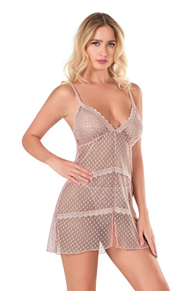 PRIMODA Women's, powder, short tulle nightgown