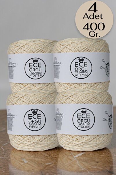 Ece Örgü Tasarım Atölyesi Cream-Colored, Twisted, 100% Cotton Hand-Knitting Y...
