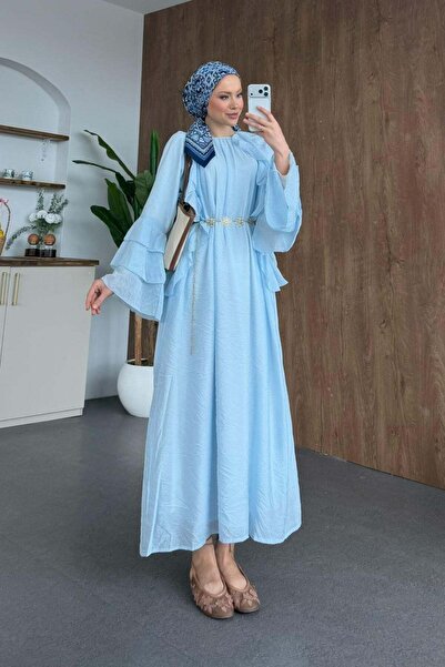 Hazamoda فستان هوكا مكشكش باللون الأزرق