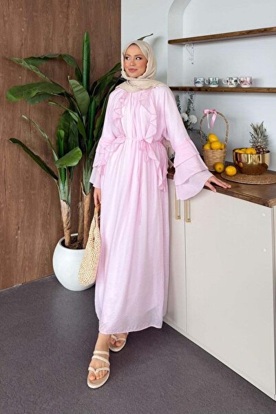 Hazamoda Φόρεμα με βολάν Hoqa σε ροζ χρώμα