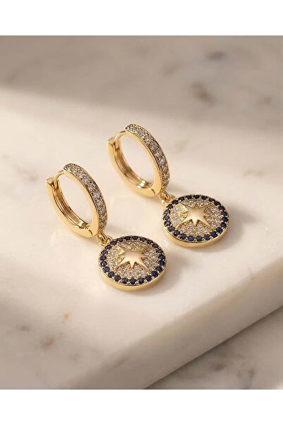 Portakal Esintisi Noctyra Embedded Stone Dangle Pole Star Steel Earrings