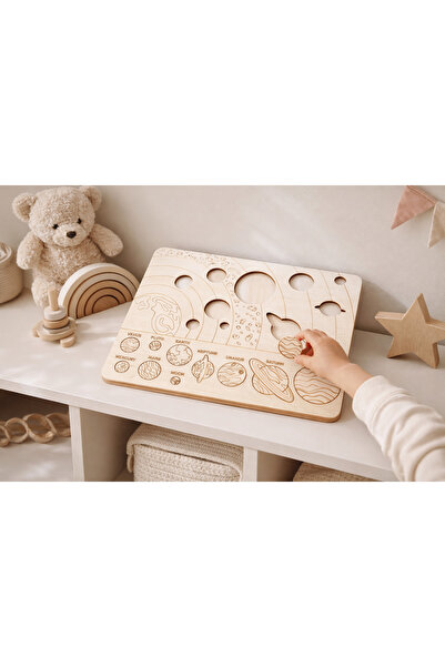 ÇAKRA Güneş Sistemi Eğitici Puzzle Seti-Eğitici set-Doğal Ahşap puzzle