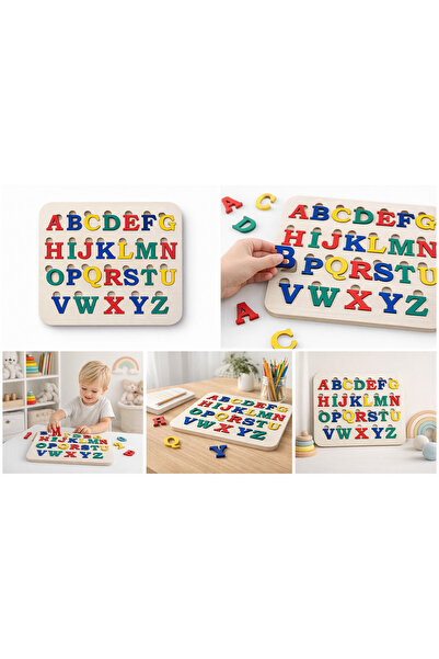 ÇAKRA Wooden English Alphabet Puzzle Set -Educational Set-Natural Wood