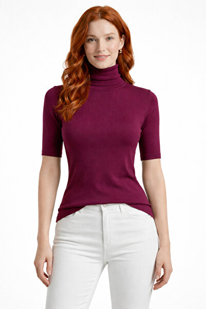 Neden Tekstil Women's Purple Half Turtleneck Slim Fit Knitwear Blouse