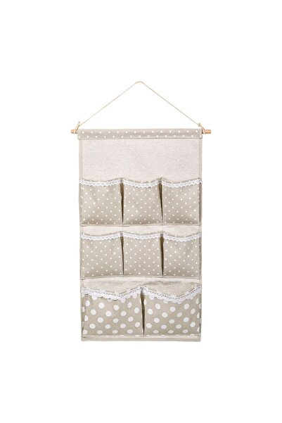 OEM 8 Compartment Wall Hanging Rack Beige with Polka Dots 35x60cm