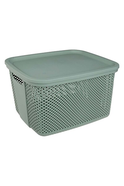OEM Perforated Plastic Storage Basket with Lid Mint Green 18L