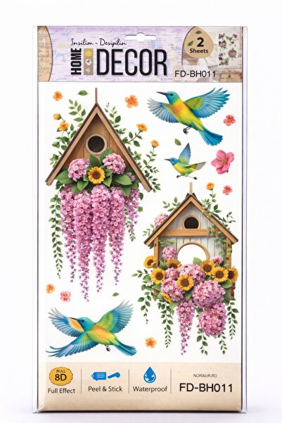 OEM 8D Decorative Wall Sticker with Birdhouses, Flowers and Colorful Birds, H...