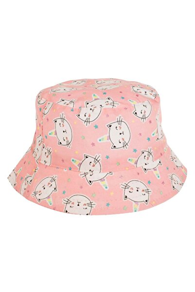 OEM Palarie din Bumbac de Tip ”Bucket” Roz cu Model Caticorn & Stele cu Glitt...