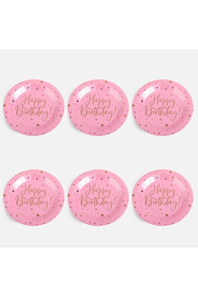 OEM Happy Birthday Pink Paper Party Plates 18 centimeters - 6pcs