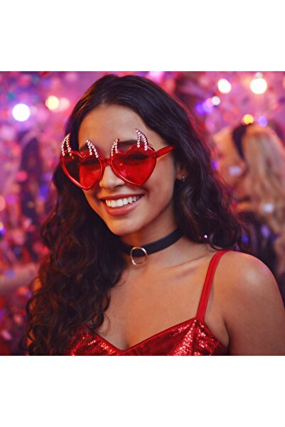 OEM Funny Red Heart Glasses with Rhinestone Horns