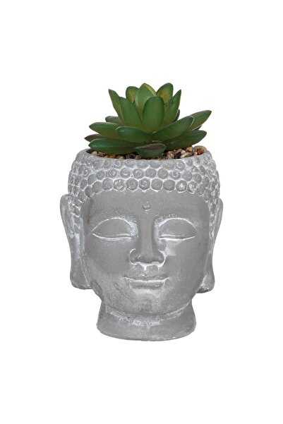 OEM Ghiveci Decorativ Cap de Buddha cu Planta Artificiala 8x8x9.5 centimetri