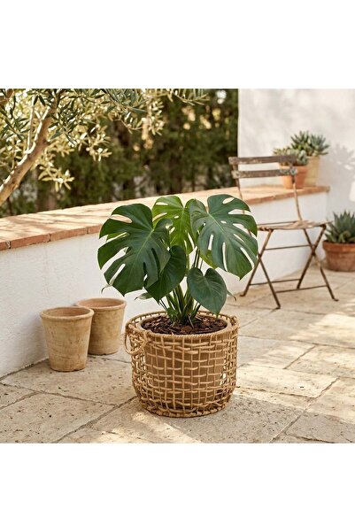 OEM Ψάθινο καλάθι με χερούλια Ø39x28εκ.