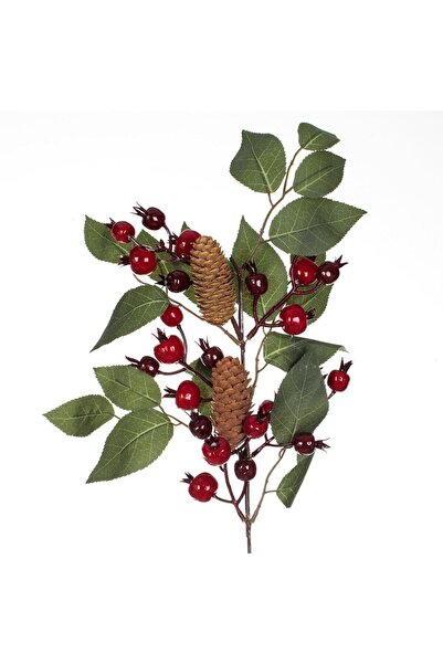 OEM Διακοσμητικό Χριστουγεννιάτικο Κλαδί με Γυαλιστερά Κόκκινα Ρόδια & Κώνους...