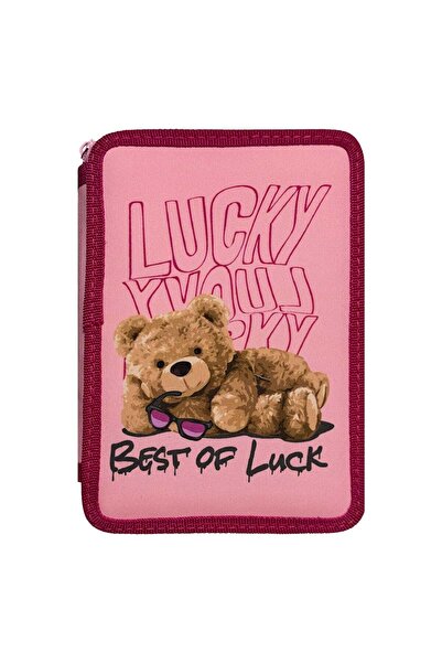 OEM Double Fitted Pencil Case Pink Lucky Bear 15x4x20cm