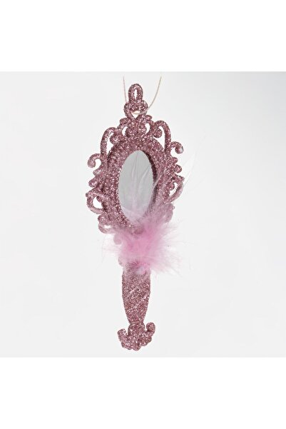 OEM Ροζ Χριστουγεννιάτικο Στολίδι Καθρέφτης με Γκλίτερ και Φτερά, 13 εκατοστά